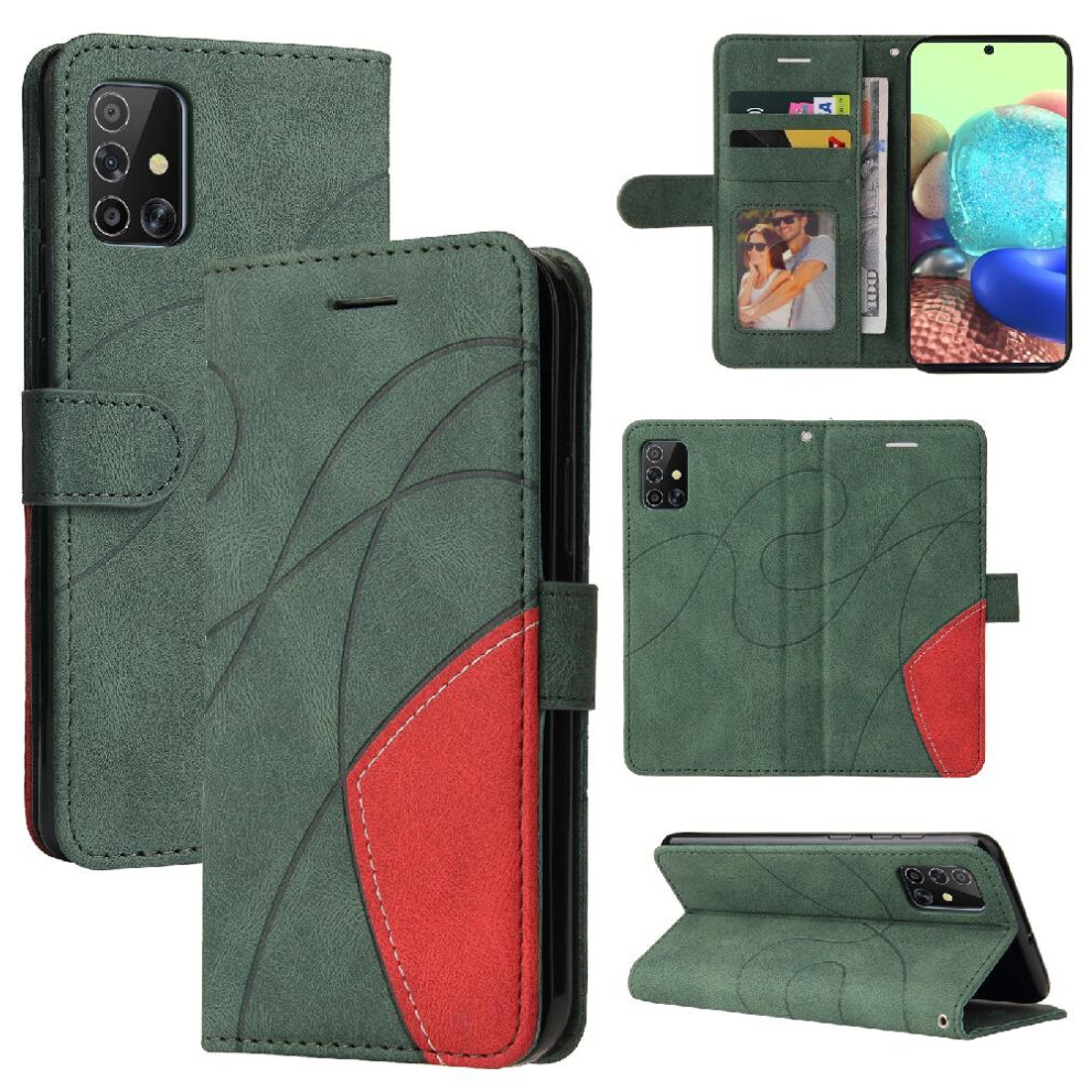 (Green) Case For Samsung Galaxy A71 4G With Card Slot Stand Pu Leather Flip Folio Case Two-Color Stitching Kickstand Protective Green 764762566890