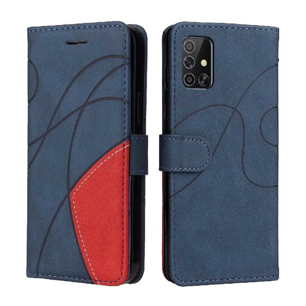 (Blue) Case For Samsung Galaxy A71 4G With Card Slot Stand Pu Leather Flip Folio Case Two-Color Stitching Kickstand Protective Blue 764762566920