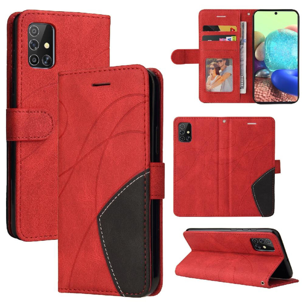 (Red) Case For Samsung Galaxy A71 4G With Card Slot Stand Pu Leather Flip Folio Case Two-Color Stitching Kickstand Protective Red 764762566913