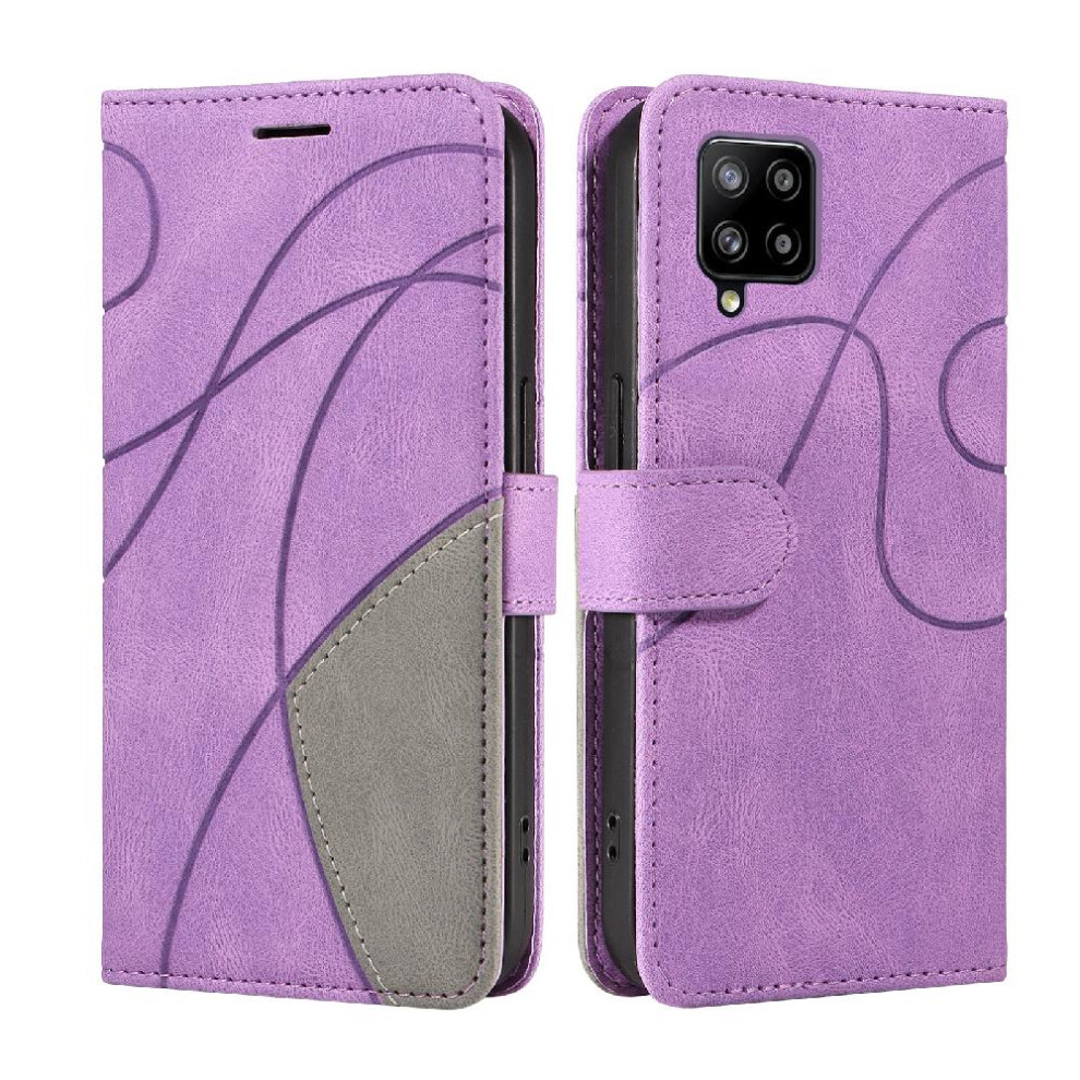 (Purple) Case For Samsung Galaxy A42 5G With Card Slot Stand Kickstand Protective Pu Leather Flip Folio Case Two-Color Stitching Purple 764762567408