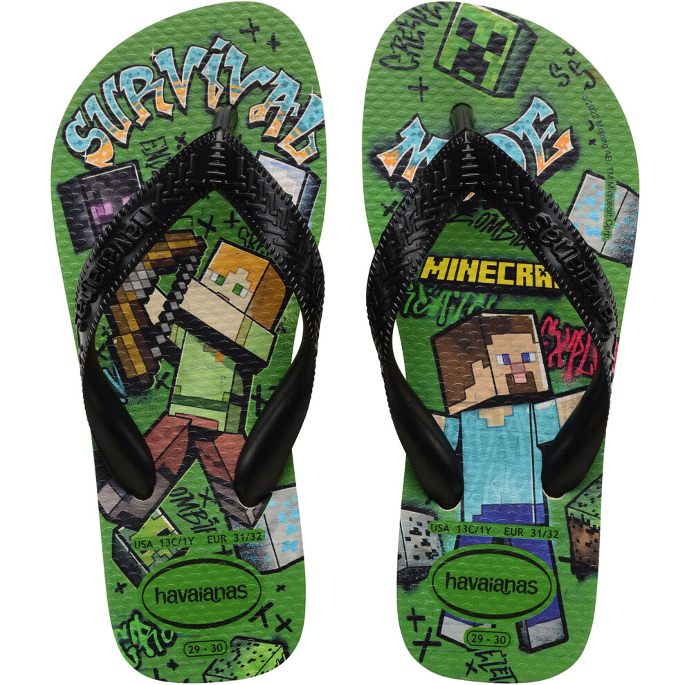 (10/11K UK, Beige) Havaianas Kids Boys Minecraft Summer Beach Sandals Thongs Flip Flops