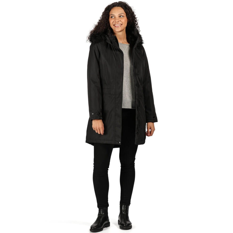 (12, Black) Regatta Womens Lexis Waterproof Insulated Fur Trimmed Hooded Parka Jacket Coat