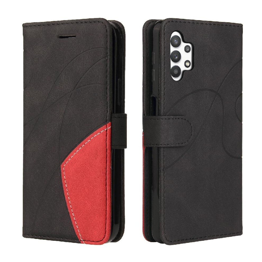 (Black) Case For Samsung Galaxy A32 5G With Card Slot Stand Pu Leather Flip Folio Case Kickstand Protective Two-Color Stitching Black 764762568054