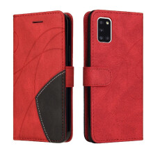 (Red) Case For Samsung Galaxy A31 Two-color Stitching PU Leather Flip Folio Case Kickstand Protective With Card Slot Stand