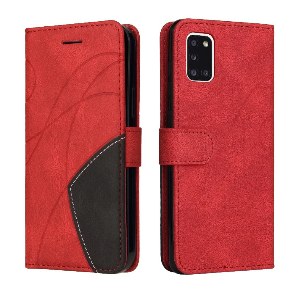 Gangxun (Red) Case For Samsung Galaxy A31 Two-Color Stitching Pu Leather Flip Folio Case Kickstand Protective With Card Slot Stand Red