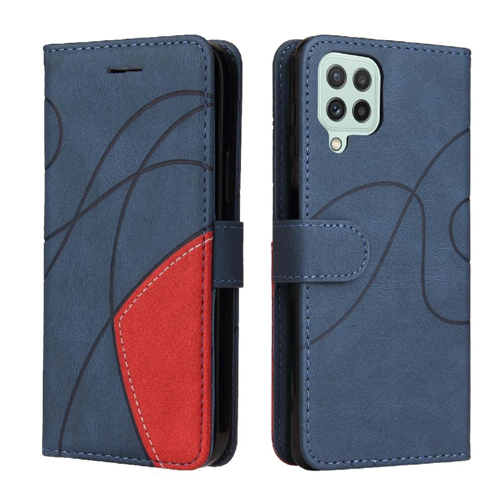 (Blue) Case For Samsung Galaxy A22 4G Two-Color Stitching With Card Slot Stand Pu Leather Flip Folio Case Kickstand Protective Blue 764762568252