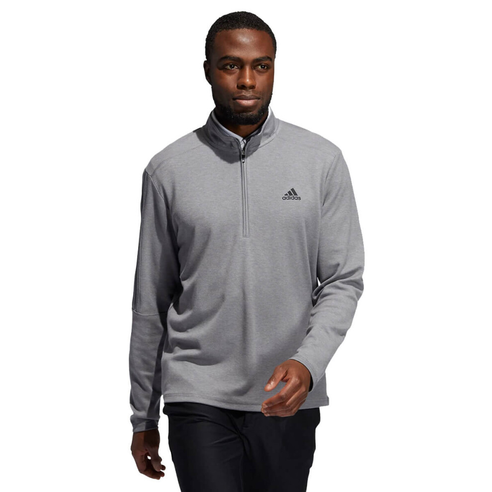 (S, Grey Three Mel) adidas Golf Mens 2021 Three Stripe 1/4 Zip Left Chest Logo Stretch Sweater