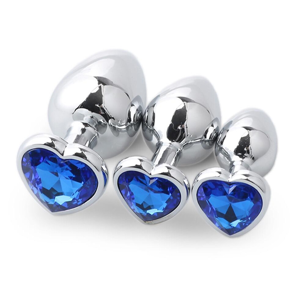 (Blue-3 Set) 3Pcs/Set Butt Jewellery Heart Metal Anal Plug Sex Toys Women