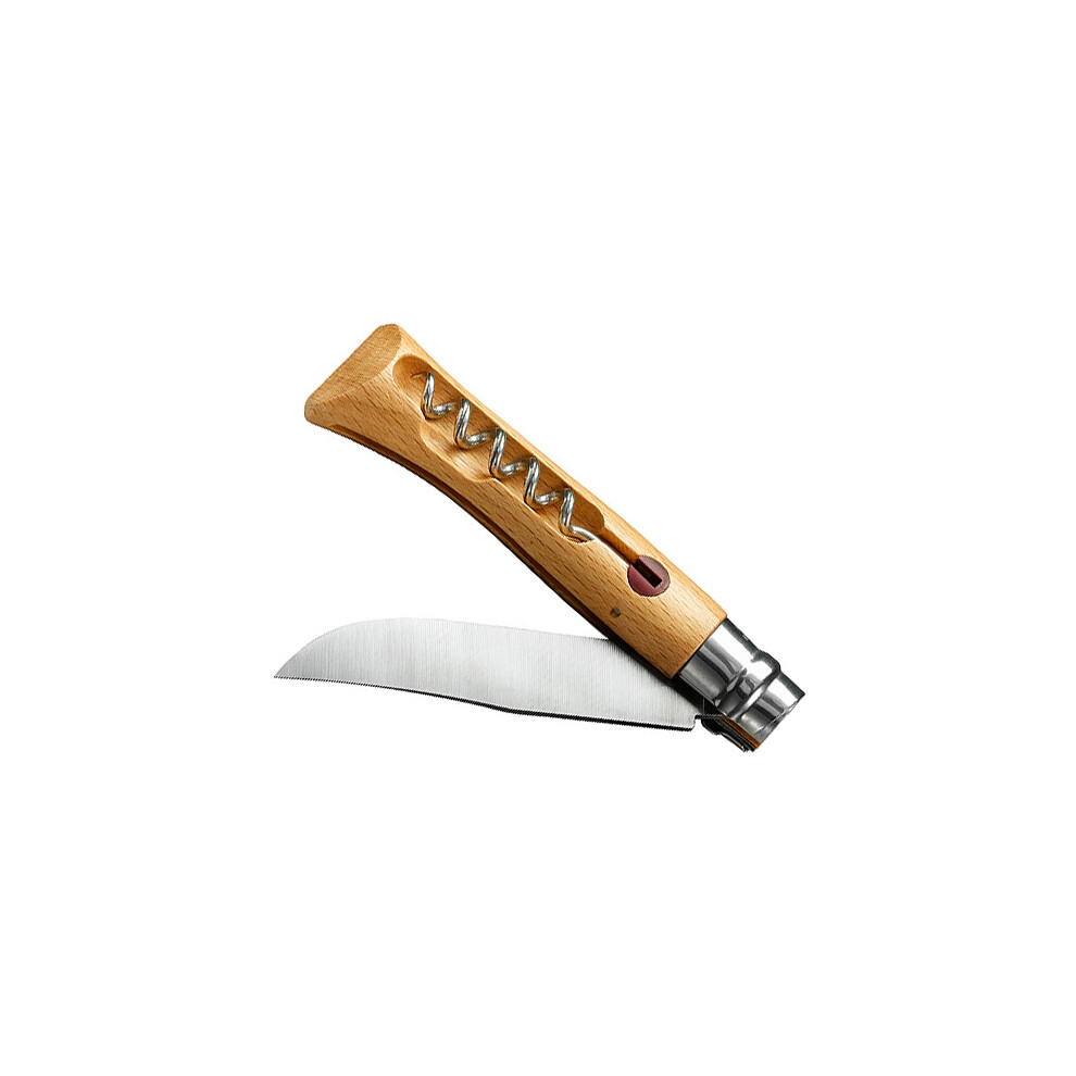 OPINEL No 10 locking knife with Corkscrew - stainless steel + beech handle