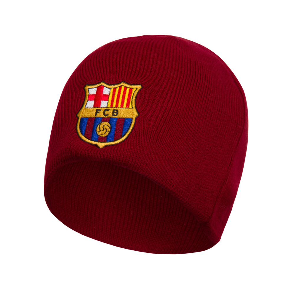 (Red Beanie) FC Barcelona Official Football Gift Kids Knitted Bronx Beanie Hat Crest