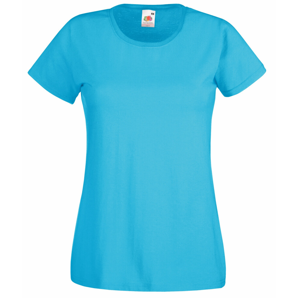 (L, Azure Blue) Fruit Of The Loom Ladies/Womens Lady-Fit Valueweight Short Sleeve T-Shirt