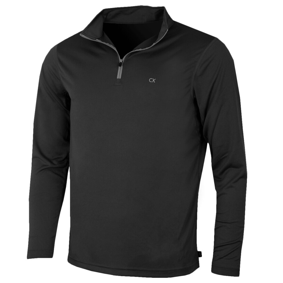 (L, Black) Calvin Klein Golf Mens 2021 CK Harlem 1/4 Zip Sweater