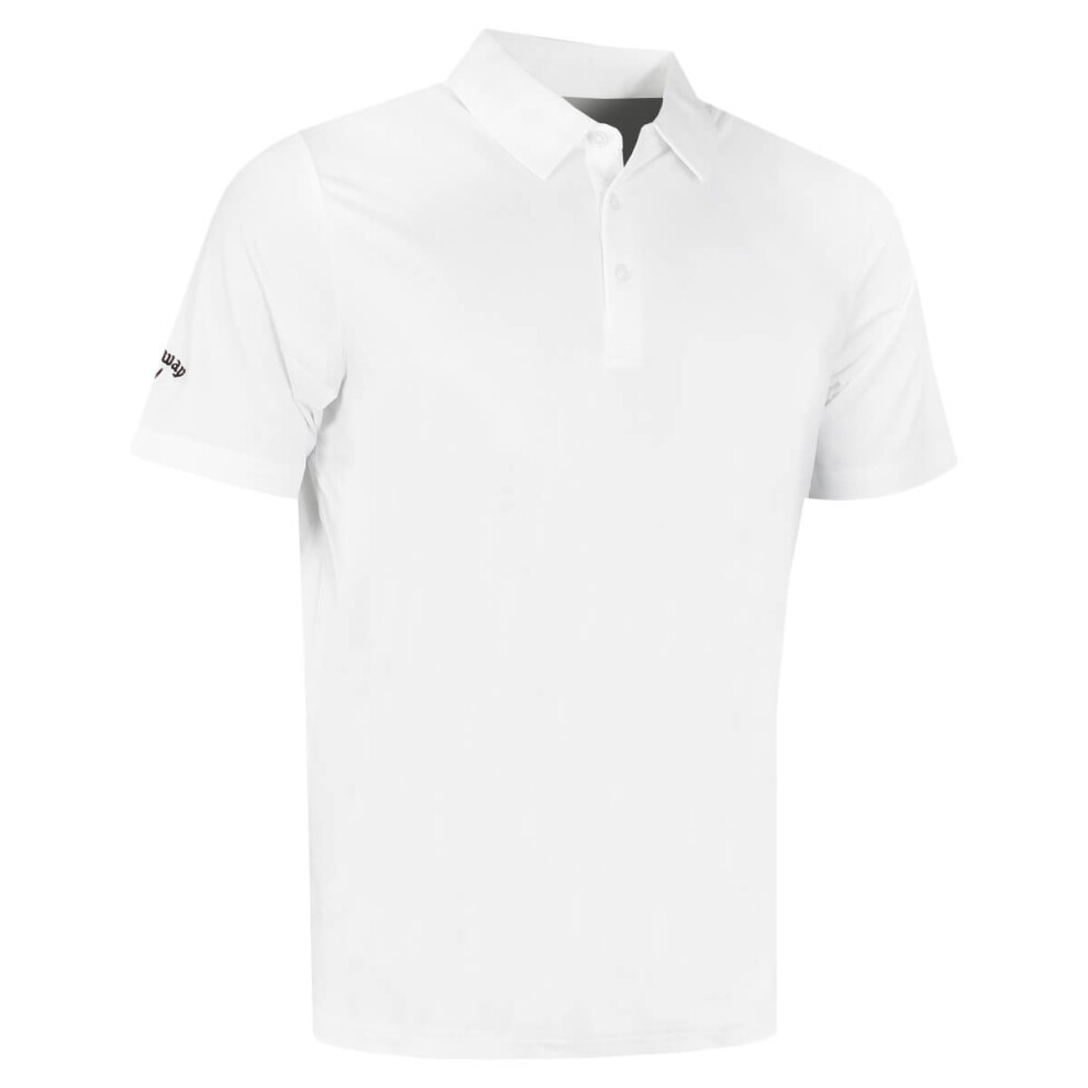 (M, Bright White) Callaway Golf Mens 2021 Swingtech Solid Stretch Moisture Wicking Polo Shirt