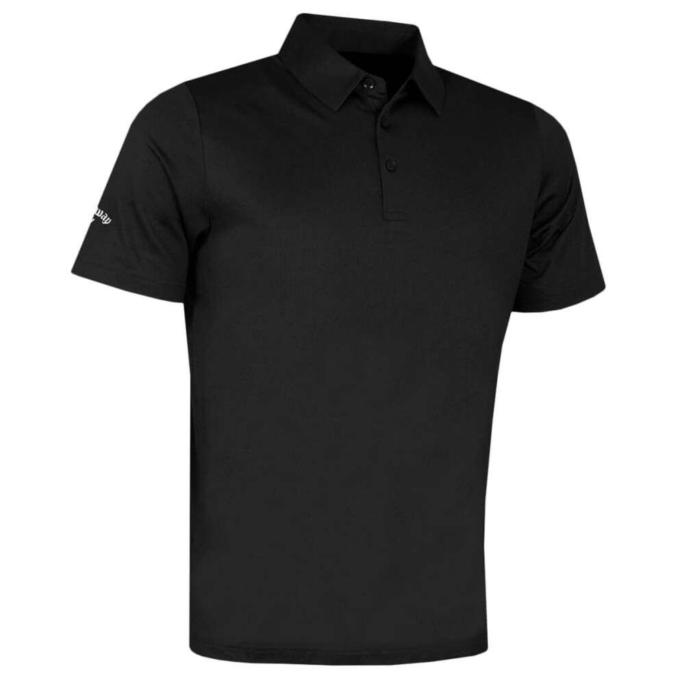 (L, Caviar) Callaway Golf Mens 2021 Swingtech Solid Stretch Moisture Wicking Polo Shirt