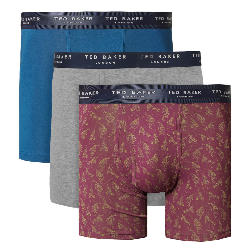 (S, Gibraltar Sea/Heather Grey/Purple) Ted Baker Mens 2021 3-Pack Cotton Contour Pouch Breathable Fashion Boxer Briefs