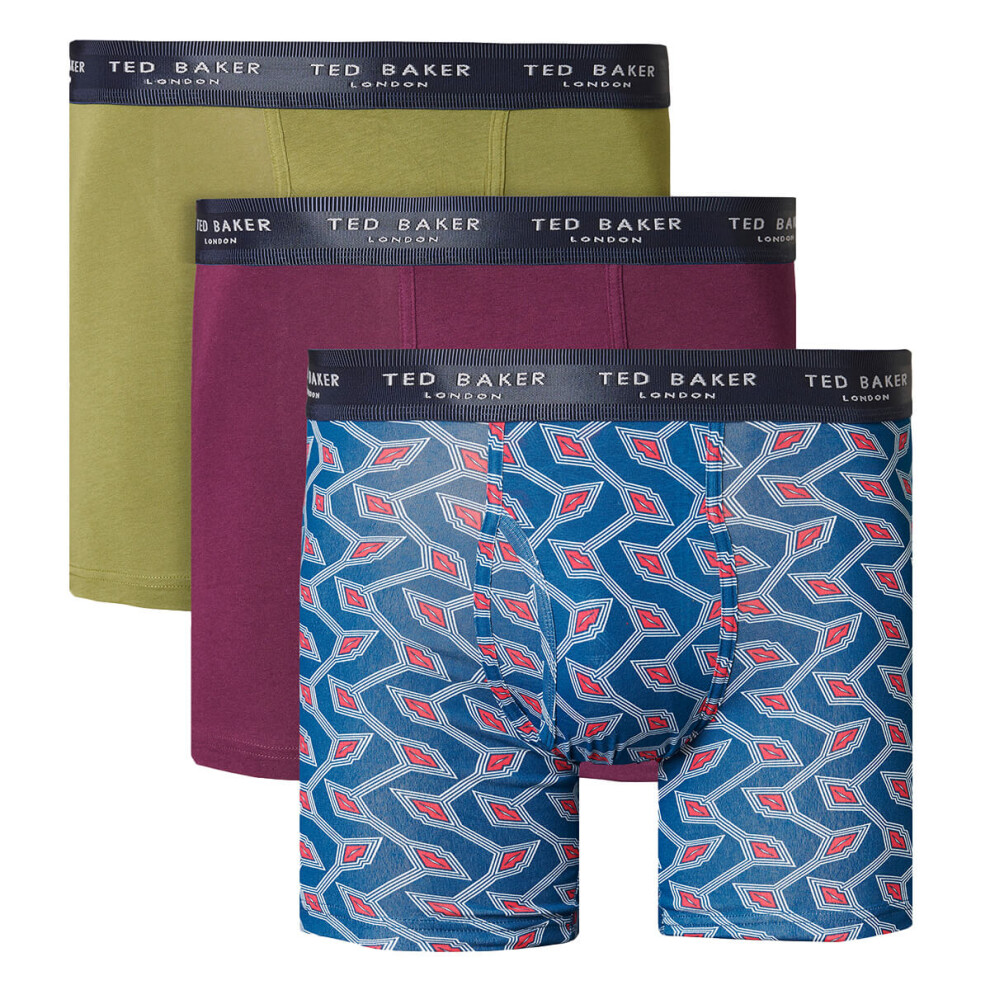 (S, Capulet Olive/Purple/Gibraltar) Ted Baker Mens 2021 3-Pack Cotton Contour Pouch Breathable Fashion Boxer Briefs