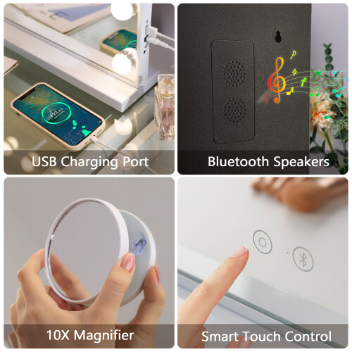 FENCHILIN 58x46cm Bluetooth Hollywood Vanity Mirror with Lights on OnBuy