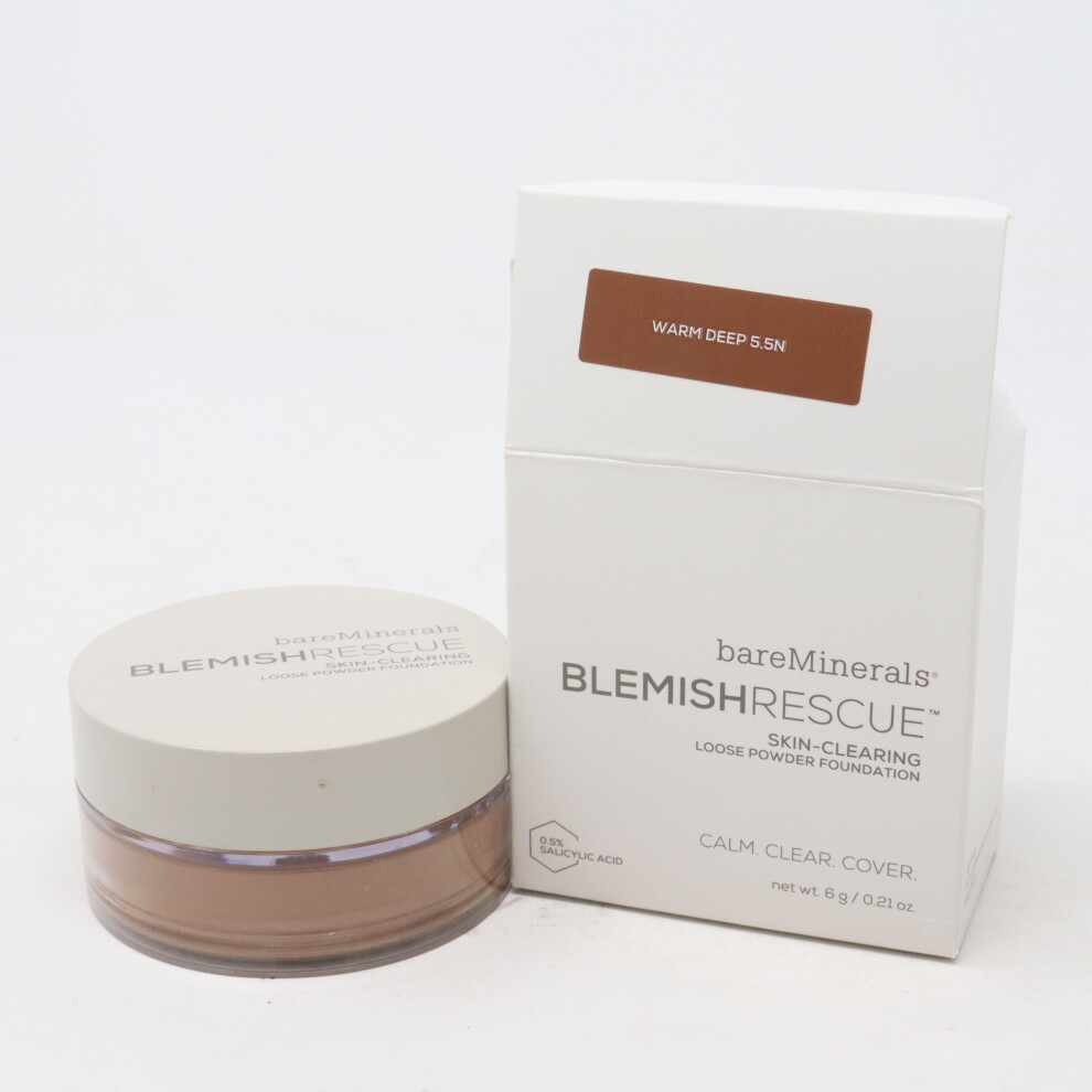 (Warm Deep 5.5N) Bareminerals Blemish Rescue Skin-Clearing Loose Powder Foundation 0.21oz  New