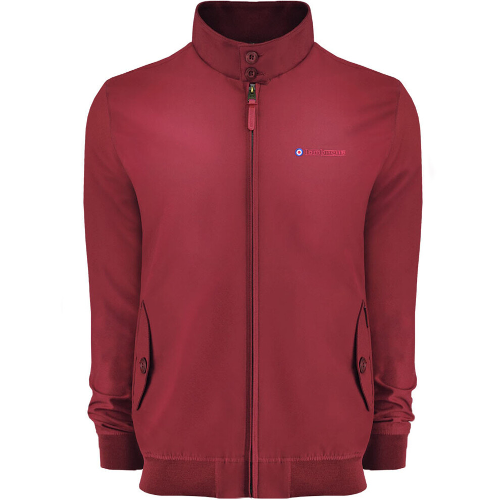 (2XL, Burgundy) Lambretta Mens Target Logo Shower Resistant Casual Retro Harrington Jacket Coat