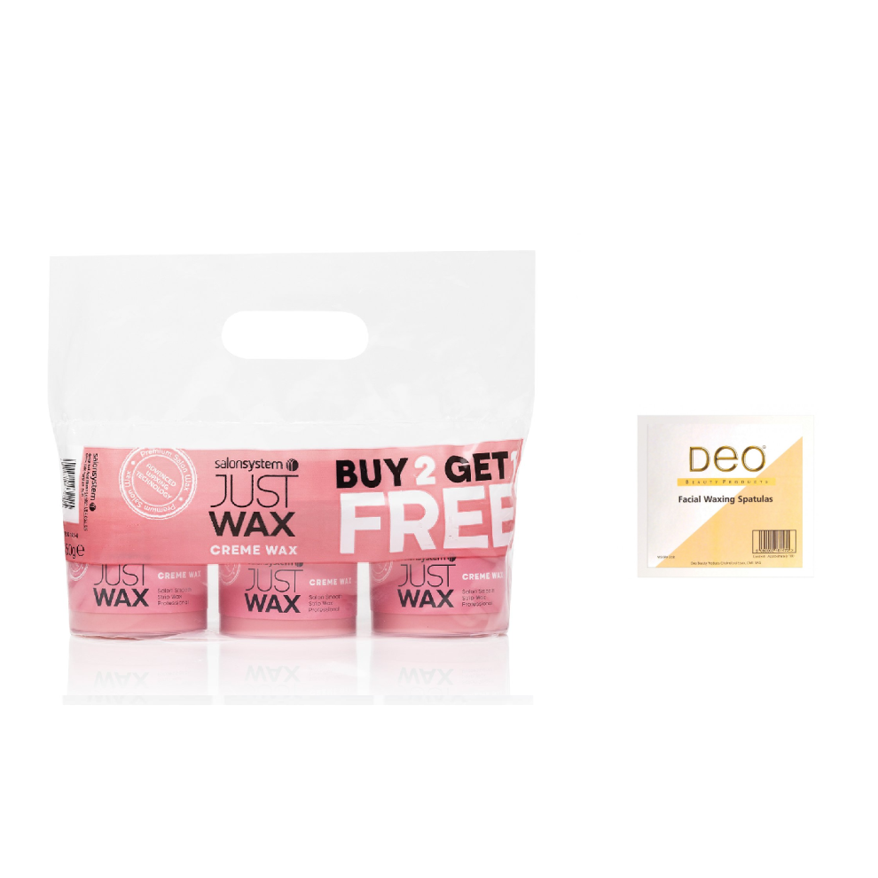 Salon System Just Wax Creme Wax - 3 For 2 And Deo Waxing Spatulas (100)