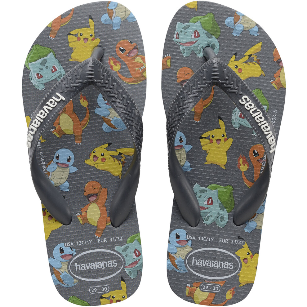 (10/11K UK, Graphite) Havaianas Boys Kids Top Pokemon Summer Beach Sandals Flip Flops