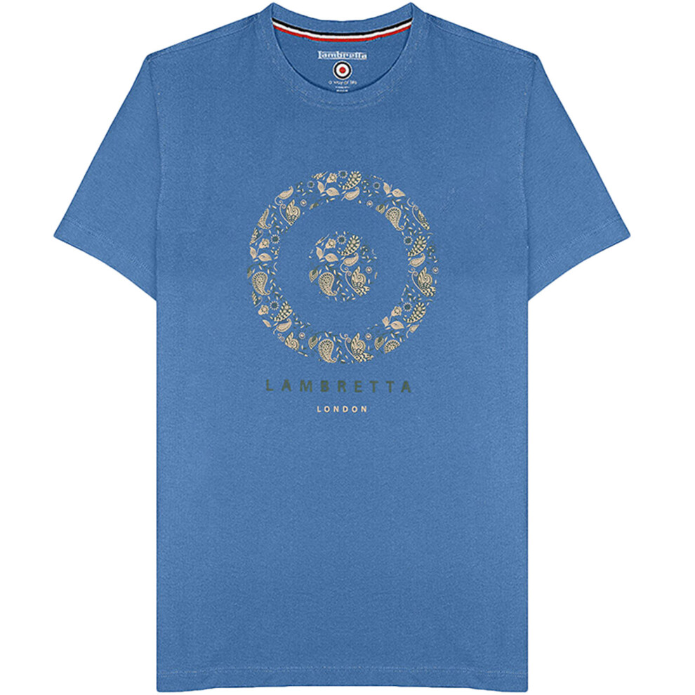 (S, Dark Blue) Lambretta Mens Paisley Target Cotton Short Sleeve Casual T-Shirt Top Tee