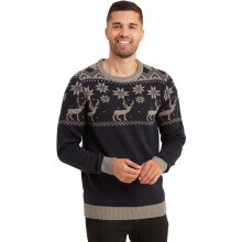 (L, Navy,Grey) Snuggaroo Mens Reindeer Knitted Nordic Fair Isle Christmas Xmas Jumper Top