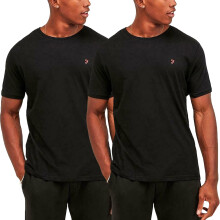 (2XL, Black) Farah Mens Dani 2 Pack Casual Cotton Crew Neck Lounge T-Shirt Top Tee - Black
