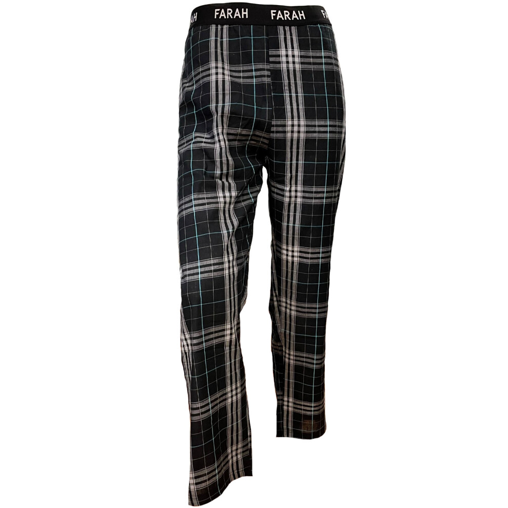 (XL, Black) Farah Mens Gerritt Elasticated Checked Sweatpants Joggers Lounge Pants - Black