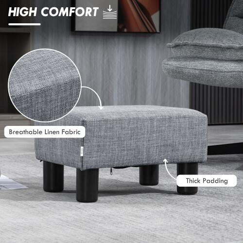 Homcom HOMCOM Chic Linen Fabric Footstool Ottoman Cube with 4 Plastic Legs Grey 2
