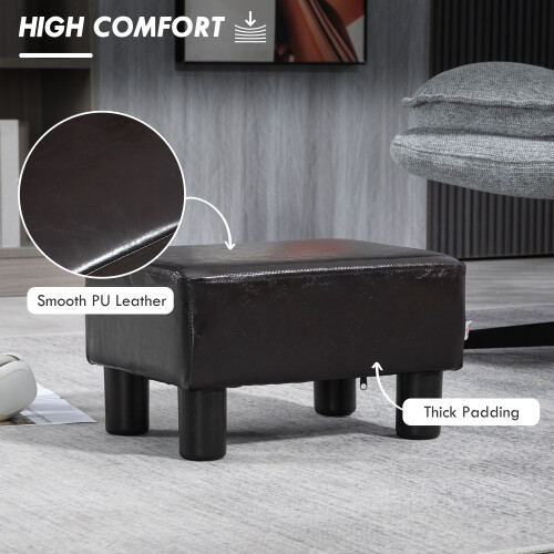 Homcom HOMCOM Chic Faux Leather Footstool Ottoman Cube with 4 Plastic Legs Brown 2