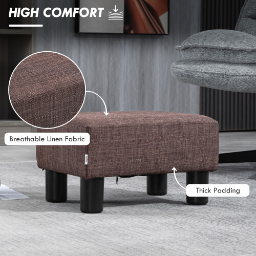 Homcom HOMCOM Chic Linen Fabric Footstool Ottoman Cube with 4 Plastic Legs Brown 2