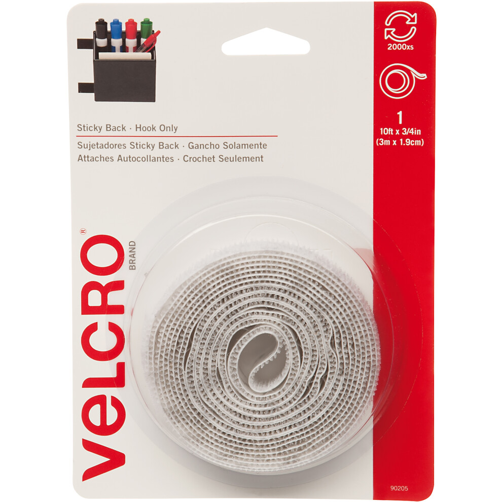 VELCRO(R) Brand Sticky Back Tape Hook Only .75"X10'-White 90205