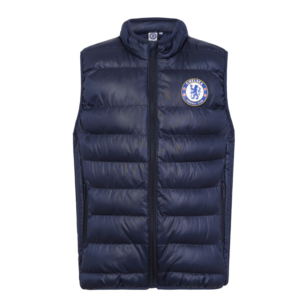 (Navy Zip, 8-9 Years) Chelsea FC Official Football Gift Boys Padded Body Warmer Jacket Gilet