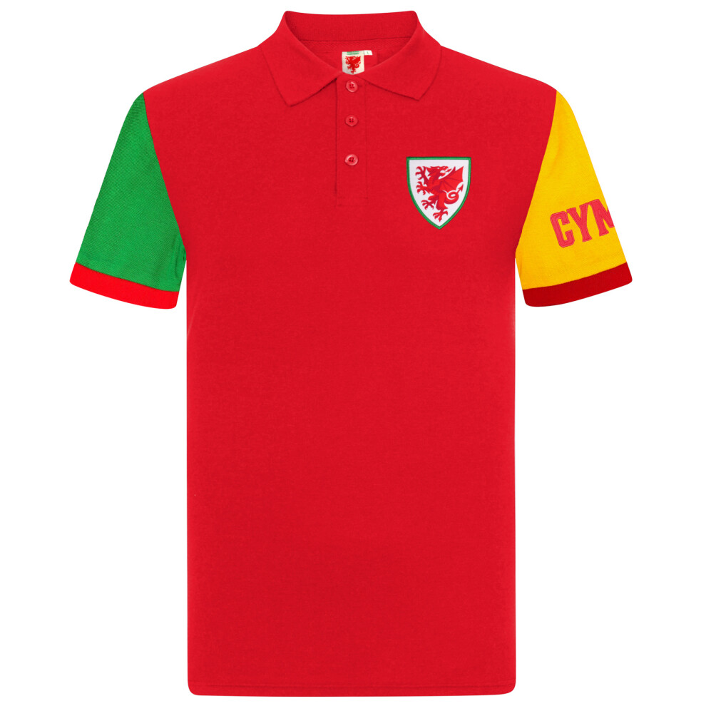 (8-9 Years) Wales Cymru FAW Official Football Gift Boys Kids Contrast Sleeve Polo Shirt