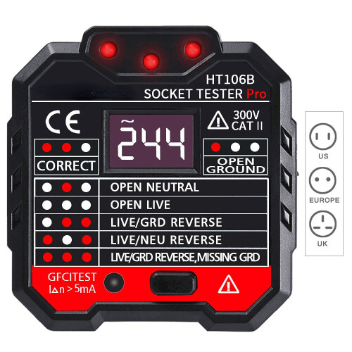 (US Plug) Socket Outlet Tester Circuit Polarity Voltage Tester Wall Plug Break Finder RCD Test 1