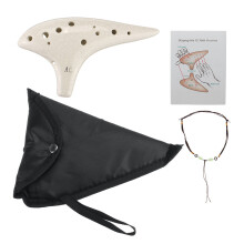 (White) 12 Hole Ceramic Ocarina Alto C Tone Classic Flute Instruments with Protection Bag + Lanyard Gift