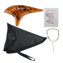 (Brown) 12 Hole Ceramic Ocarina Alto C Tone Classic Flute Instruments with Protection Bag + Lanyard Gift