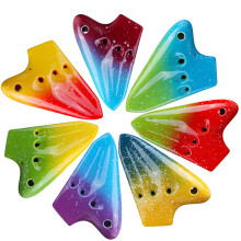 (Purple Blue) Alto AC Tone Ocarina Smoked Earthenware Flute with Three Pipes for Music Lovers