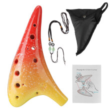 (Yellow Red) 12 Hole Alto C Tone Pottery Ocarina for Music Lovers