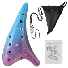 (Purple Blue) 12 Hole Alto C Tone Pottery Ocarina for Music Lovers