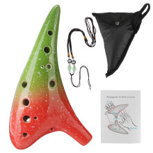(Red Green) 12 Hole Alto C Tone Pottery Ocarina for Music Lovers
