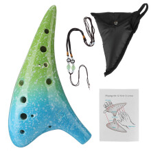(Blue Green) 12 Hole Alto C Tone Pottery Ocarina for Music Lovers