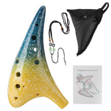 (Yellow Blue) 12 Hole Alto C Tone Pottery Ocarina for Music Lovers