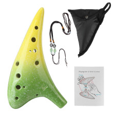 (Green Yellow) 12 Hole Alto C Tone Pottery Ocarina for Music Lovers