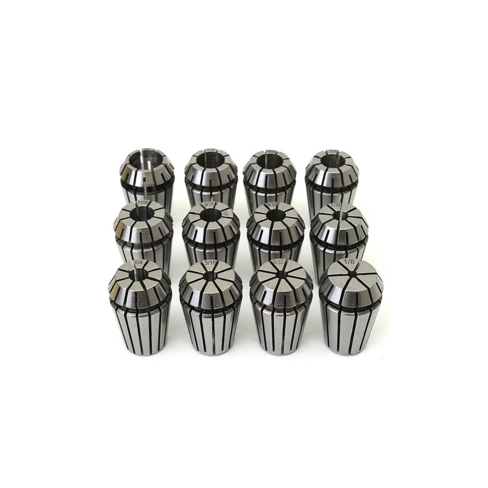 12Pcs 1/8 to 1/2 Inch ER20 Spring Collet Set for CNC Milling Lathe Tool