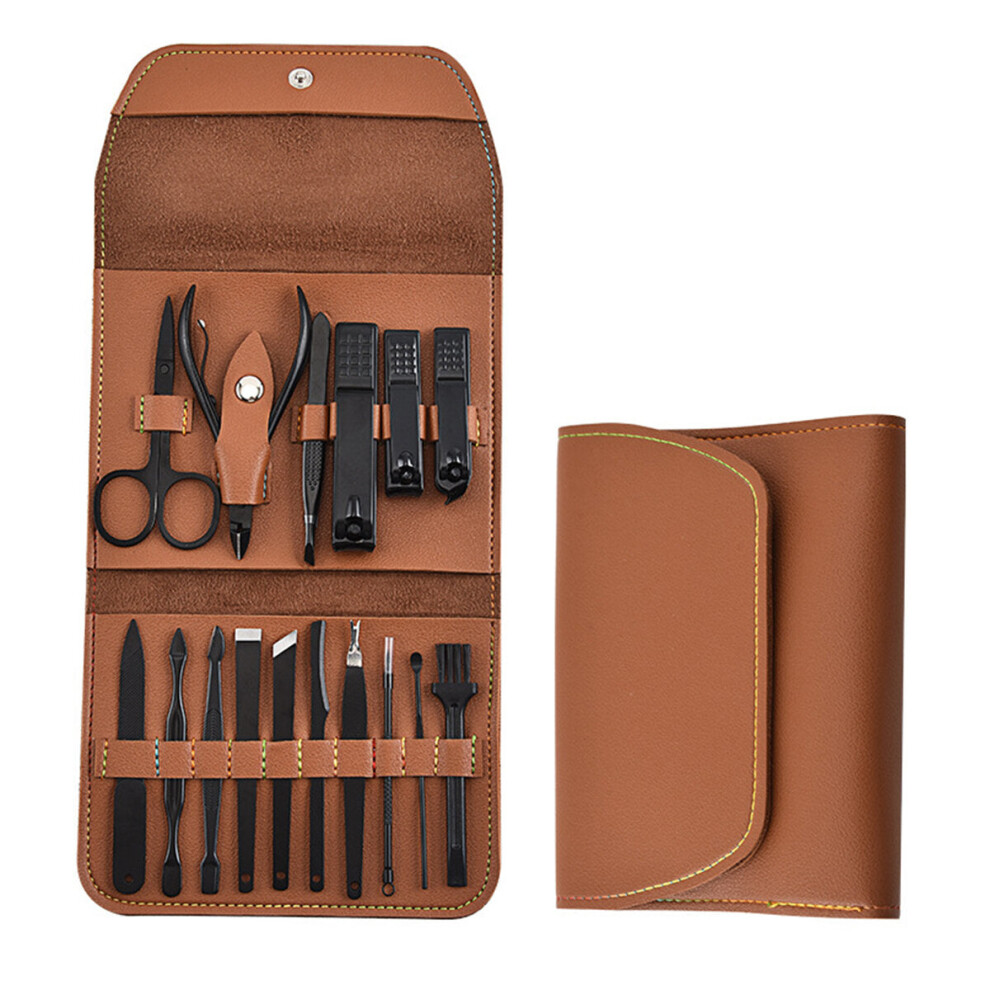 Gzuk (16Pcs/Brown) 4/16Pcs Pedicure And Manicure Cleaner Nail Scissor Stainless Steel Beauty Set