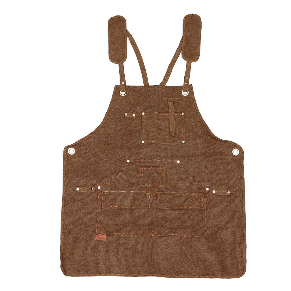 (Yellow) Canvas Woodworking Apron Shop Apron Pockets Waxed Wax Cloth Waterproof Apron Chef Tool Storage 1138392167786