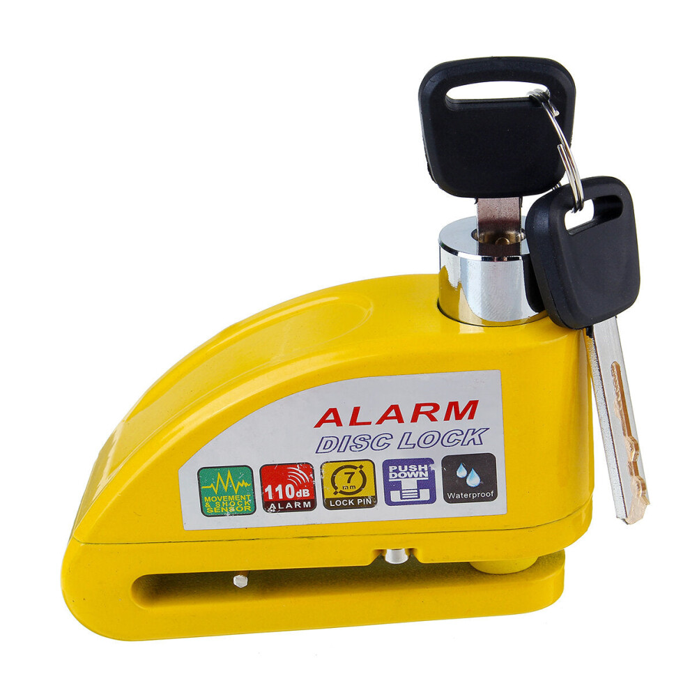 (Yellow) 110DB Motorcycle Lock Alarm Disc Wheel Brake Pouch Lock Alarm Kit Bike Scooter Security Anti-theft 2 Keys