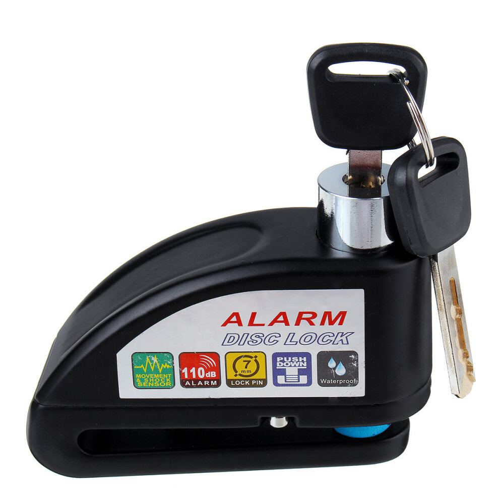 (Black) 110DB Motorcycle Lock Alarm Disc Wheel Brake Pouch Lock Alarm Kit Bike Scooter Security Anti-theft 2 Keys